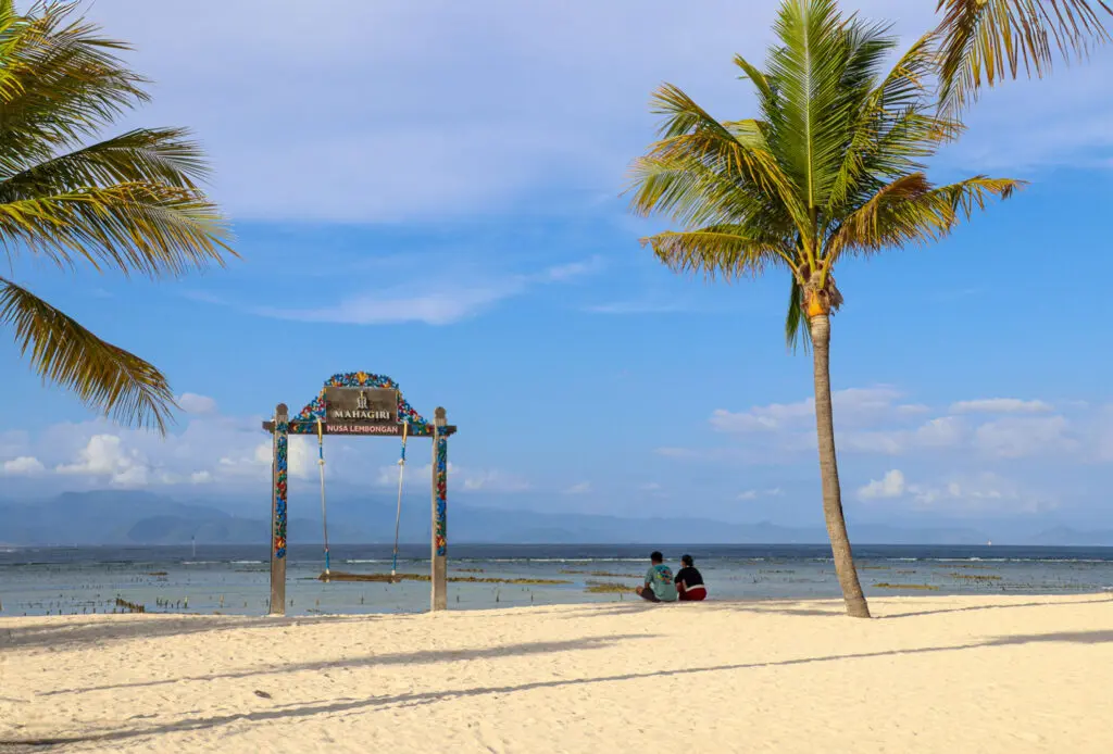 Schaukel am weißen Sandstrand unter Palmen