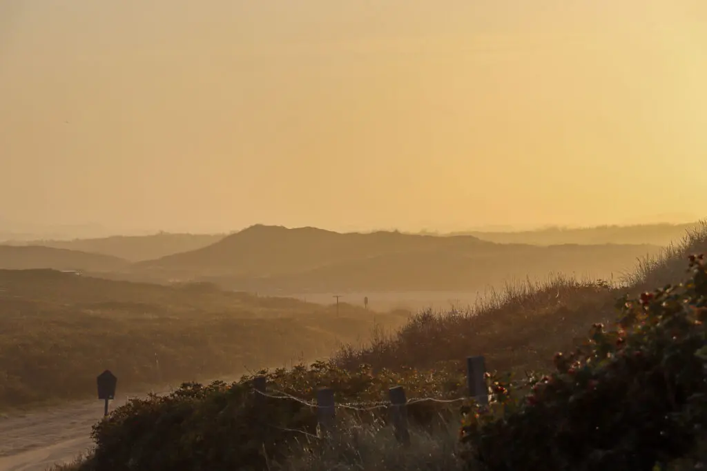 Weiche Hügelzüge der Insel im frühen Sonnenlicht