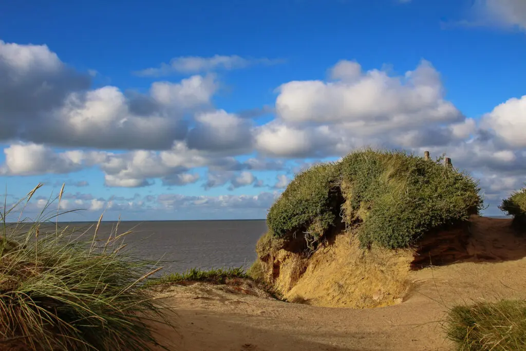 Eingeschnittene Bucht mit Sandklippen und Meerblick