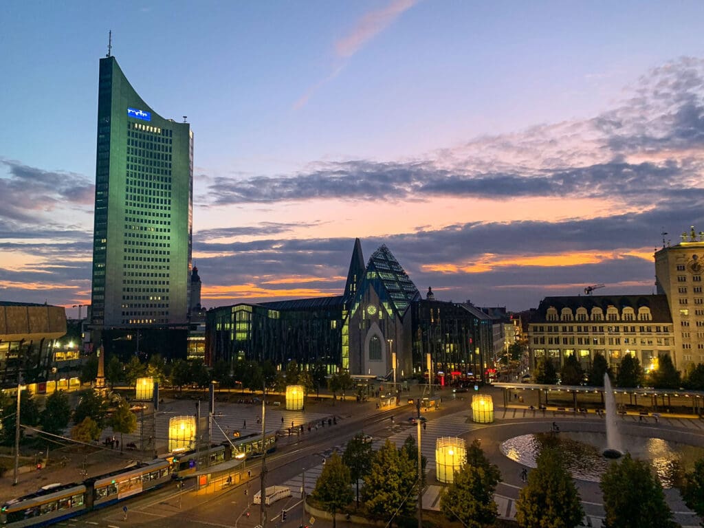 Leipzig bei Sonnenuntergang