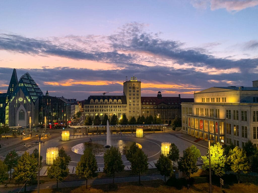 Leipzig bei Sonnenuntergang
