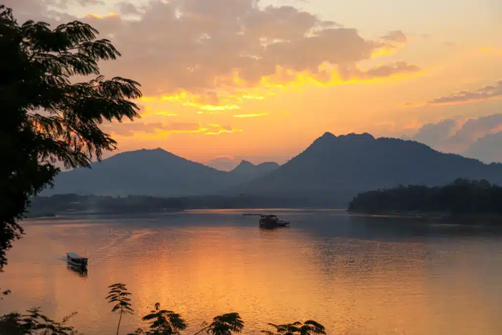 Nam Song Fluss Sonnenuntergang Vang Vieng Laos orange