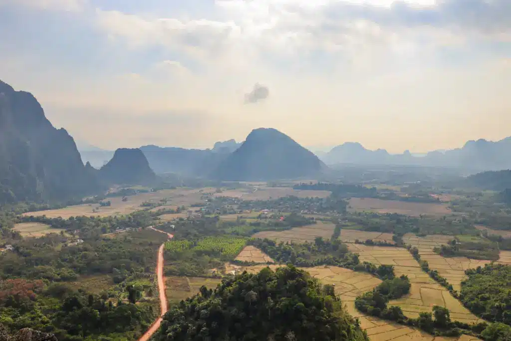 Huegel Tal Panorama Vang Vieng Laos Landschaft